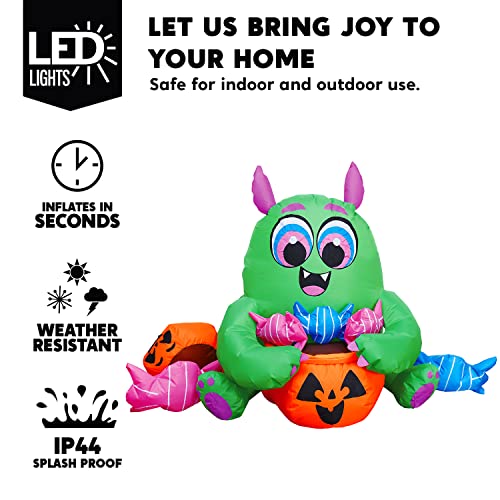 Halloween Inflatable Monster with Candies - 5 Ft Outdoor Yard Decor with Built-in LEDs