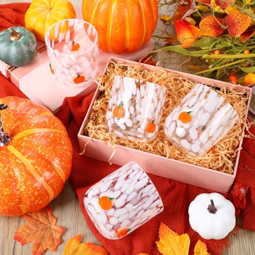 Thanksgiving Pumpkin Glass Cup Set - 14 oz Stemless Drinkware, 4 Pcs