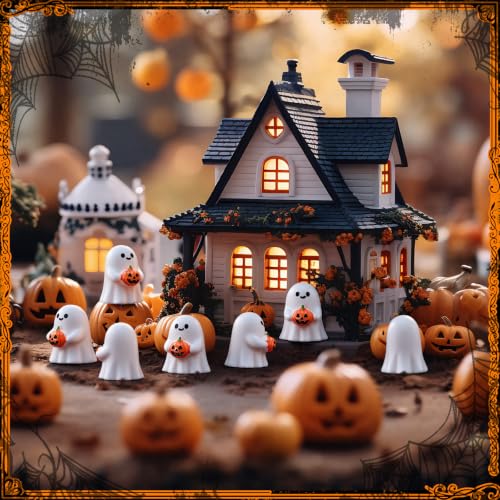 Mini Ghost Pumpkin Resin Figurines Set - Halloween Decorations, 50pcs