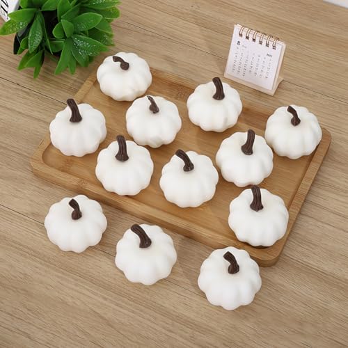 Artificial White Foam Pumpkin Set for Halloween & Fall Decor - 12 Pack