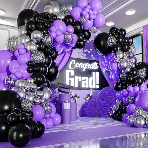 Balloon Garland Kit for Party Decorations - Purple, Black & Silver