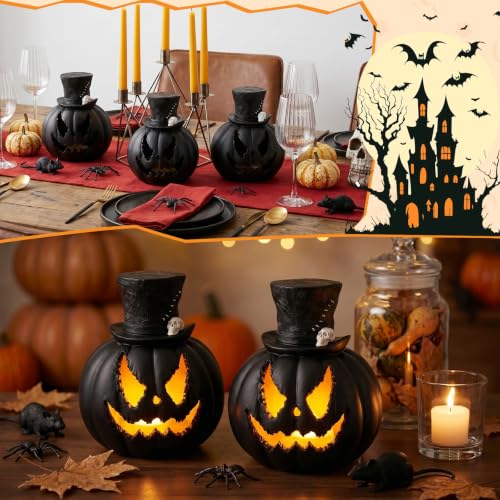 Black Light Up Halloween Fake Pumpkins - Jack-O’-Lantern Decor, 4.9 Inch