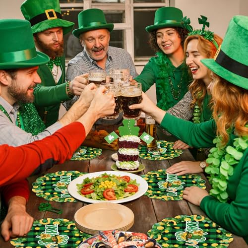 Disposable Paper Shamrock Placemats for St. Patrick's Day - 50 Pack, Green, Variation A