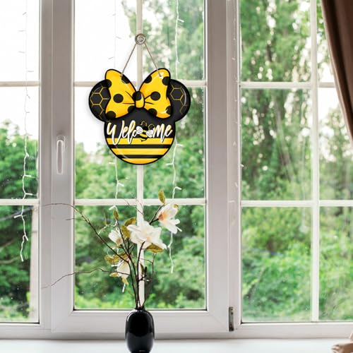 Welcome Spring Summer Door Sign - Bee Yellow Black, Farmhouse Front Door Decor - Bee Variation