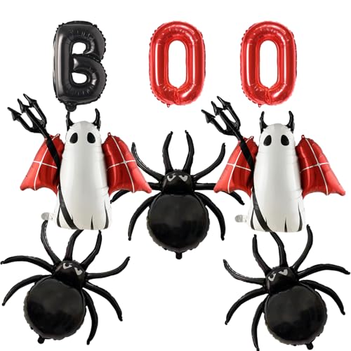Halloween Foil Balloons Set - Ghost, Black Spider, Boo Decorations for Party