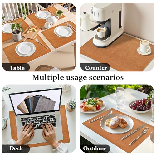 Faux Leather Placemats Set of 8 - Reversible Orange & Grey, 11.8 x 17 Inches - Kid Safe & Waterproof