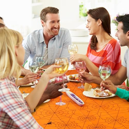 Halloween Spiderweb Plastic Tablecloth Set - Multi Color, 12 Pack, 54x108 Inches