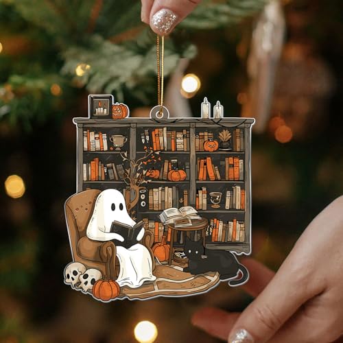 Halloween Ghost Book Decor - Reading Ornament for Book Lovers