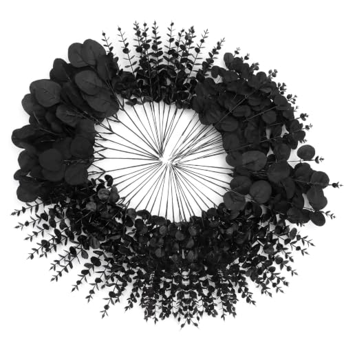 Black Artificial Eucalyptus Stems Set - 120 Pcs Dark Gothic Faux Foliage for Halloween & Industrial Decor - Variation: Black / 120