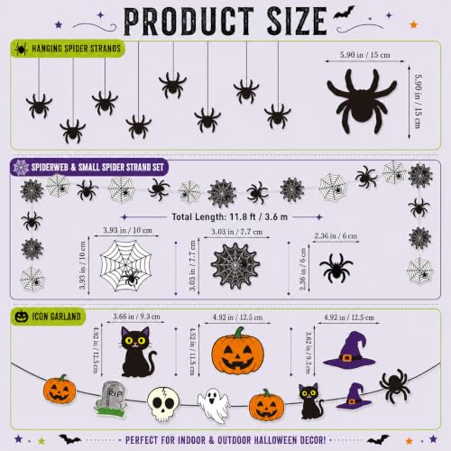 Halloween Spider Web Decoration Garland with Banner for Haunted House Indoor Decor
