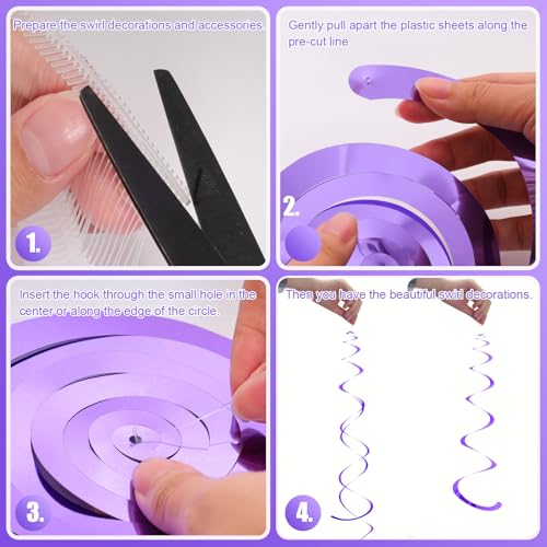 Pink Metallic Hanging Swirl Decorations Set - 30 Party Streamers with Light Purple Variation