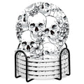 Halloween Ceramic Coasters Set with Iron Holder Skull & Floral Design