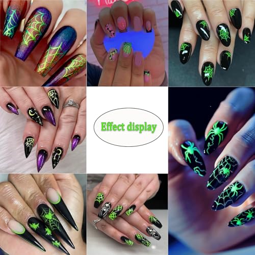 Halloween Glow in The Dark Nail Art Stickers 6 Sheets Ghost Skull Spider Bat Self-Adhesive