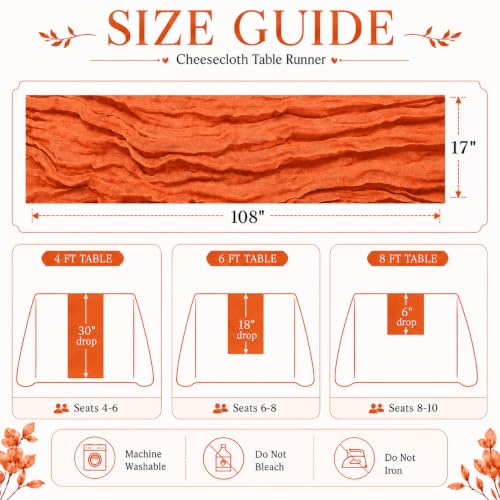 Orange Cheesecloth Table Runner 17x108 Inches Pack of 12 - Rustic Wedding & Event Decor