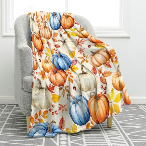 Pumpkin Halloween Throw Blanket - Orange Blue 50x60 Inches Fall Decor Gift