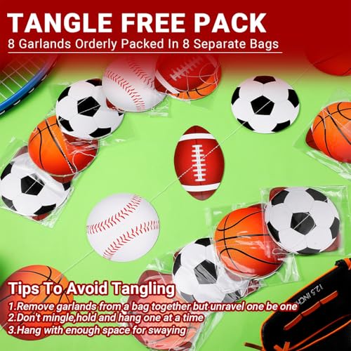 Sports Party Decorations Garland - 8 Paper Banners with Sport Variation