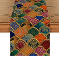 Wave Shape Peacock Feather Lotus Paisley Table Runner - 13x72 Inch Home Decor