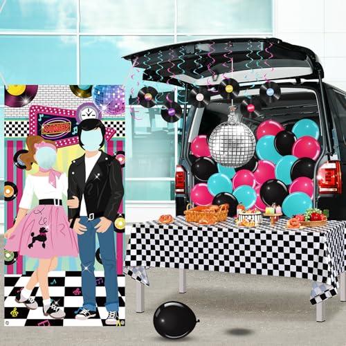 Halloween Car Trunk Decorations with 1950s Diner Backdrop and Balloons