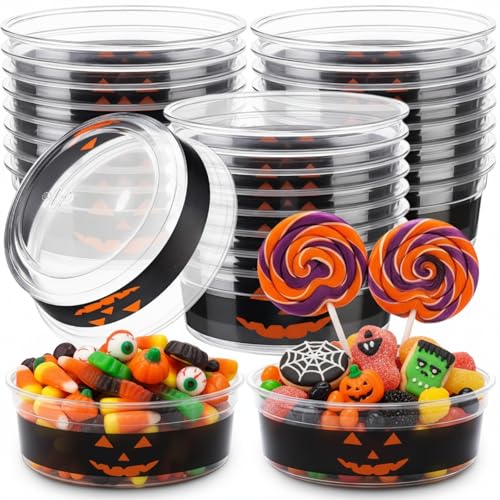 Halloween Candy Bowls Set - 50 Clear Plastic Pumpkin & Ghost Snack Containers