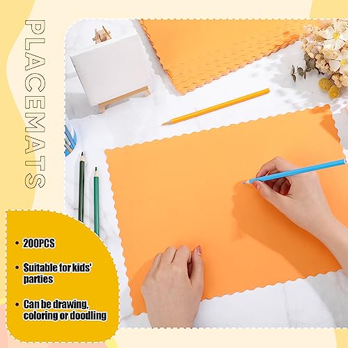 Disposable Paper Placemat with Scalloped Edges - Orange, 200 Pack, 10 x 14 Inch