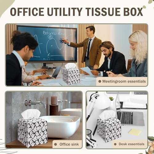 Halloween Ghosts Tissue Box Cover - Black Leather Decor for Home & Office