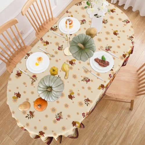 Fall Pumpkin & Leaf Oval Tablecloth 60 x 120 Inch - Autumn Decor