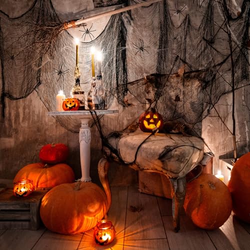30x72 Halloween Creepy Cloth Set - 3 Black & 3 White Spooky Fabric, 6 Pieces with Spiders & Web