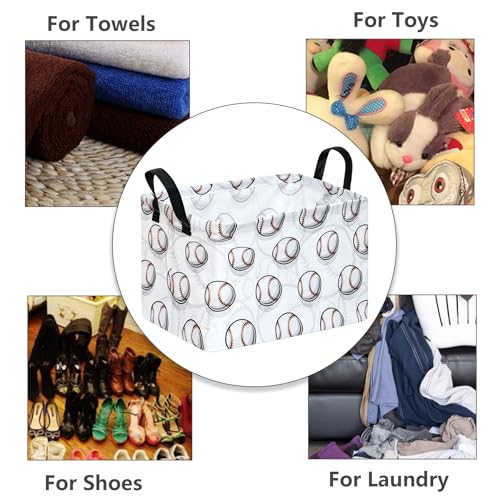 Kids Storage Basket - Baseball Waterproof Foldable Toy Organizer with Handles