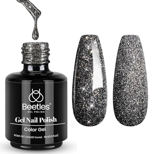 Black Glitter Gel Nail Polish 15ML Reflective Nail Polish for Nails