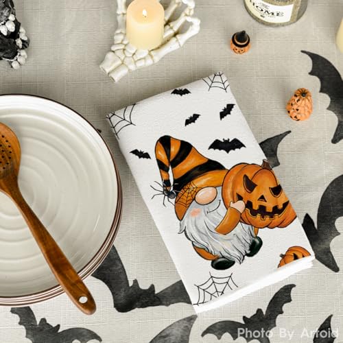 Pumpkin Gnome Halloween Kitchen Towels Set of 2 - 18x26 Inch Decorative Dish Towels