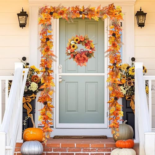 Autumn Maple Leaves Garland with Berry - Fall Decor for Thanksgiving Halloween
