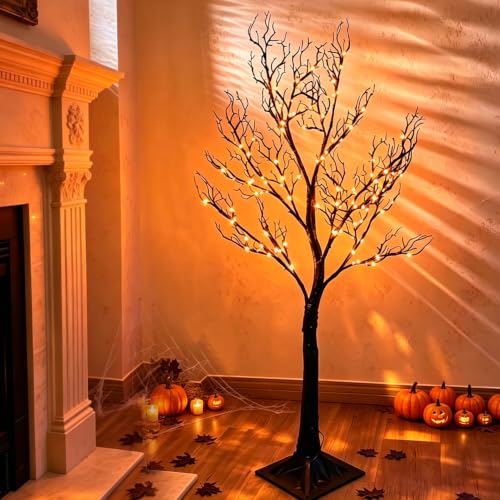 Halloween Tree Lights 150 Orange LED 4FT Black Artificial Decoration Outdoor