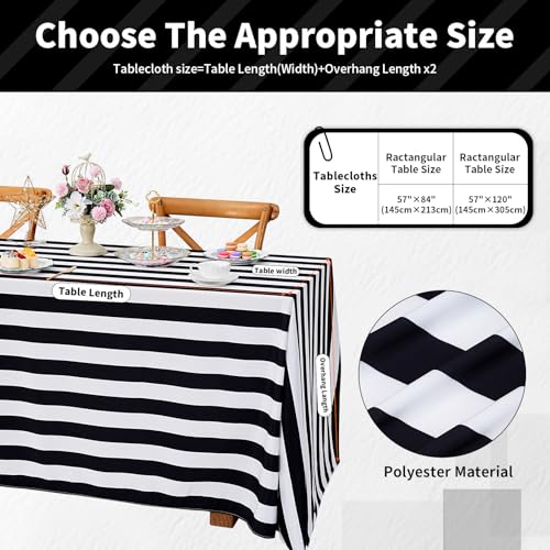 Black & White Striped Rectangle Tablecloth 57x120 Inches - Holiday & Party Decor - Variation of THIS listing
