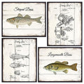 Vintage Fish Patent Prints - 11x14 Rustic Wall Art for Man Cave, Fishing Gift Set of 4