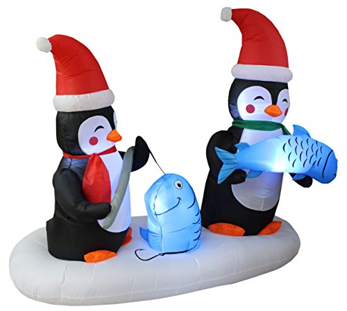 Lighted Christmas Inflatable Penguins Fishing Scene - 6 FT Outdoor Holiday Decor