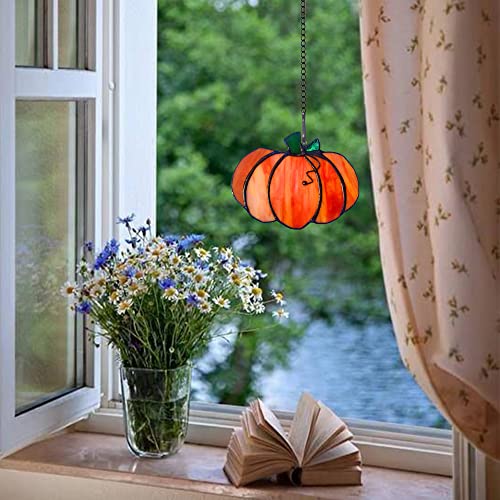 Fall Pumpkin Stained Glass Window Hangings Sun Catcher - Halloween & Autumn Decor - Variation A