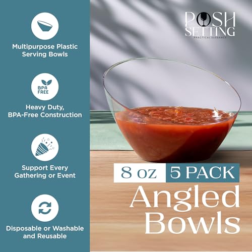 Clear Angled Plastic Serving Bowls - 8oz Small Pack of 5 for Parties - Variation: Clear / Small 8 OZ