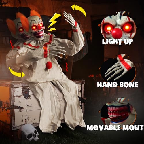 Animated Halloween Clown Prop - Sound Activated Creepy Decor with Lights and Moving Features