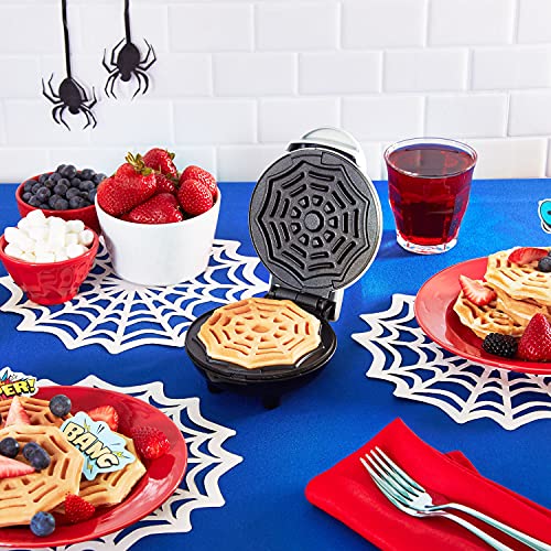 Halloween Spiderweb Mini Waffle Maker - Non-Stick, Easy Clean, 6.4in White