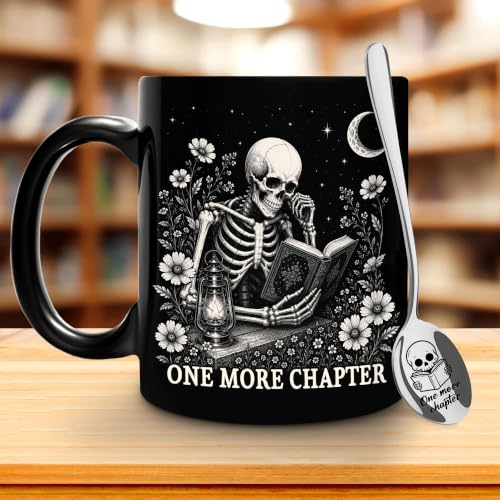 Hyturtle BookSke Skeleton Reading Coffee Mug with Spoon - Book Lovers Gift