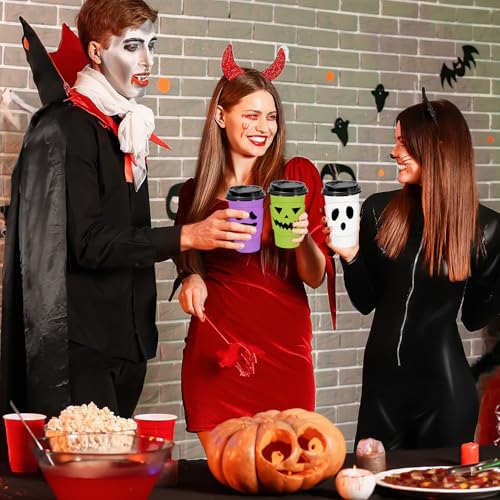 Halloween Coffee Cups 16oz with Lids & Sleeves - Ghost Design, 48 Sets