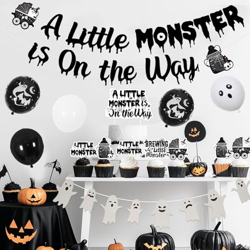 Halloween Baby Shower Decorations Kit with Banner, Garland, Balloons, and Cake Toppers