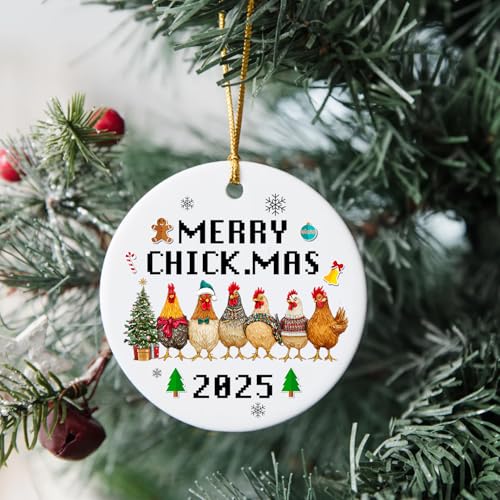 Ceramic Chicken Christmas Ornament - Farmhouse Holiday Decor, Housewarming Gift