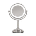 JERDON Lighted Tabletop Mirror with 10X/1X Magnification - LED Lighted Makeup Mirror with Multiple Light Settings in Nickel Finish - 8.5-Inch Diameter Vanity Mirror - Model JS8510BN