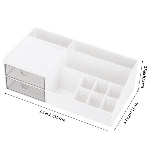 LETURE Desk Organizer, Cosmetic Makeup Vanity Organizer Box, Bathroom Counter Makeup Storage for Eyeshadows, Skin Care, Concealers, Powders, Nail Polish (White)