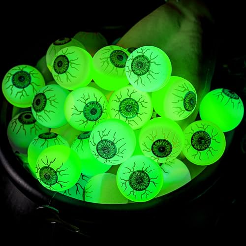 Glow in the Dark Halloween Bouncy Eyeballs - 24 Pack for Party Favors & Decorations