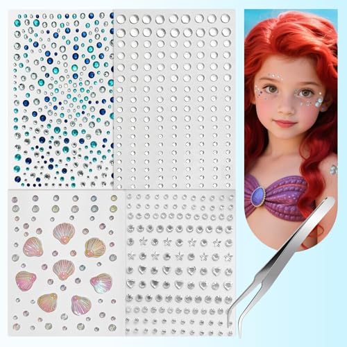 Self-Adhesive Face & Body Gem Set with Mermaid Suit Variation - 683 Pcs