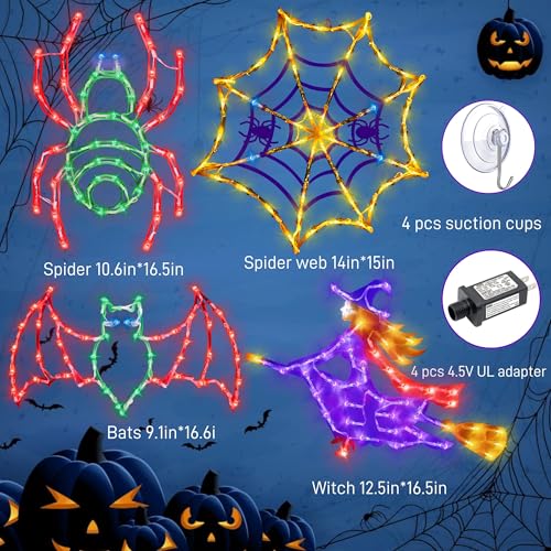 Halloween Window Silhouette Lights 16-Inch with Spider Web & Bats & Witch & Spider Variations