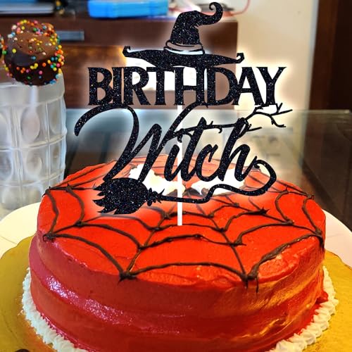 Black Glitter Cake Topper for Halloween and Birthday Parties - 5.9 x 8 Inches