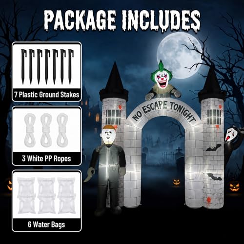 10FT Halloween Inflatable Archway with Built-in LEDs - Outdoor Decorations, Spooky Yard Display, Easy Setup, Weather-Resistant, Includes Stakes & Ropes